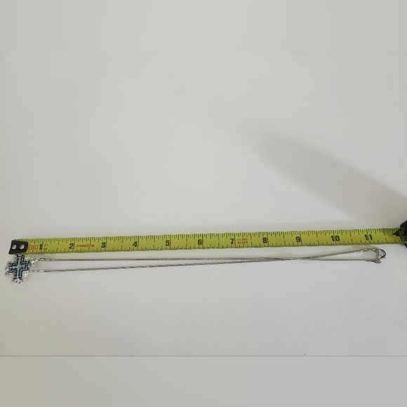 Two-Way Magnetic Silver Necklace Jerusalem Cross Blue - Picture 10 of 11